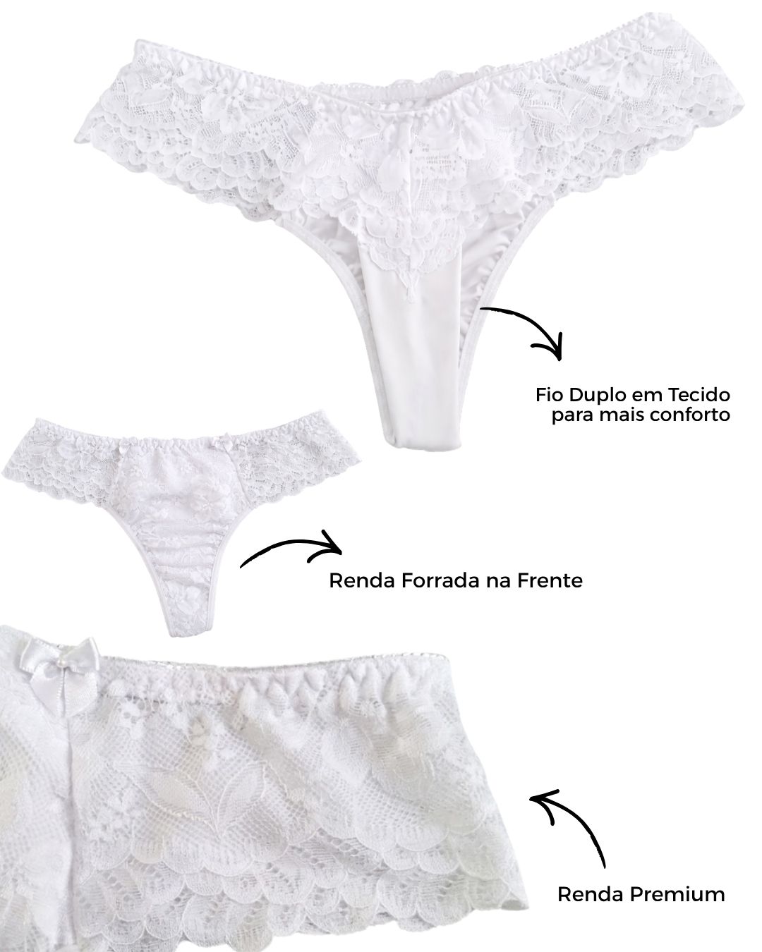 calcinha branca fio duplo rendada e forrada